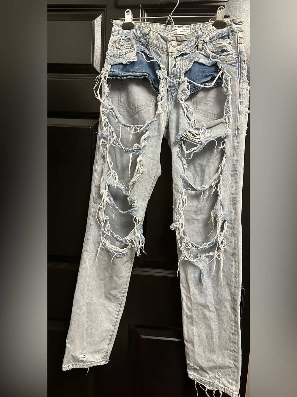 Bershka Distressed Destroyed Jeans Size 4 Low Waist Light Blue Ripped Shorts